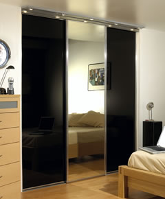 Wardrobe with silver frame and black doors